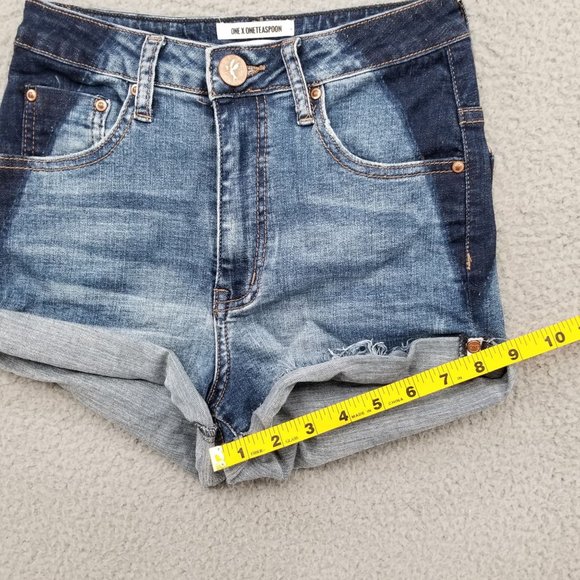 ONE x One Teaspoon Denim Shorts Womens Harlets High Rise Twisted Cuff Hem Sz 24 - Picture 12 of 13